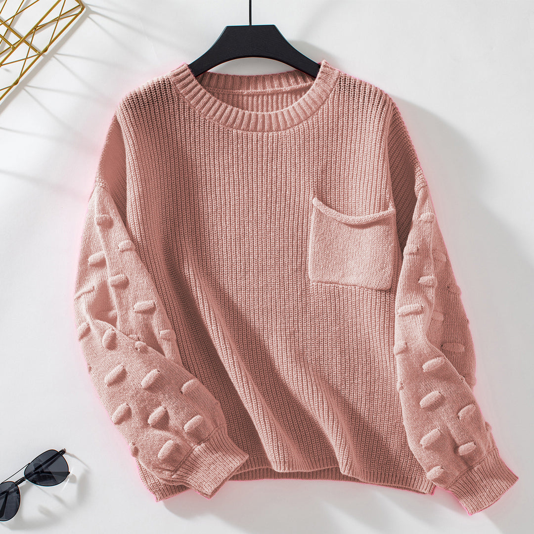 Solid Color Pocket Pullover Women Knitted Sweater Autumn Winter Women Clothing Sweater Top