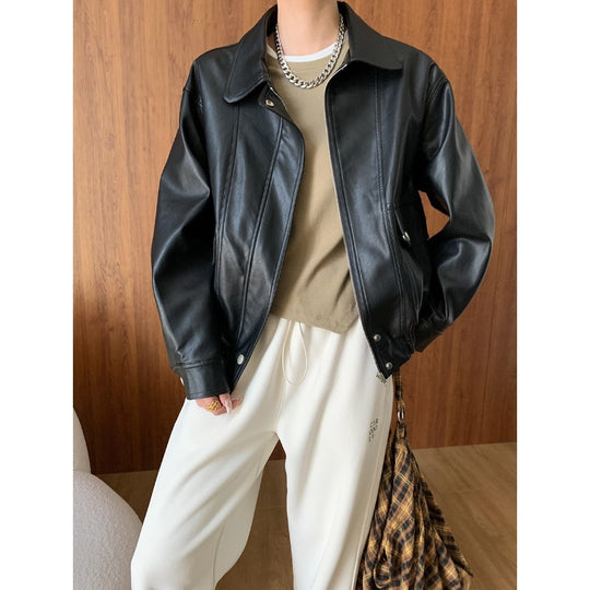 Faux Leather Retro Lapels Leather Coat Early Autumn