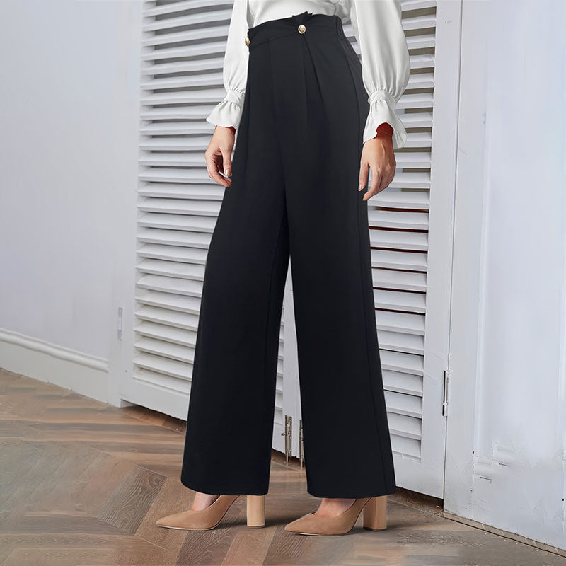 Elegant Solid Color Buttons Knitted Stretch Wide Leg Pants All Match Women Trousers Straight Pants Women Clothing