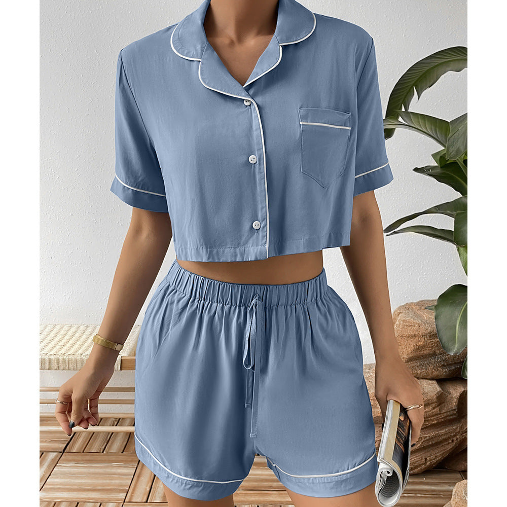 Spring Summer Casual Comfortable Short Sleeved Shirt Shorts Home Wear Suit for Women