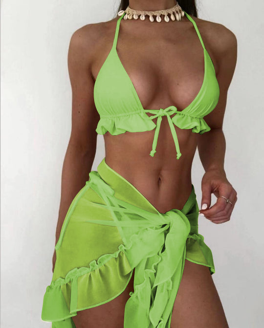 Net Skirt Hemline Pleated Swimsuit Bikini Bikini