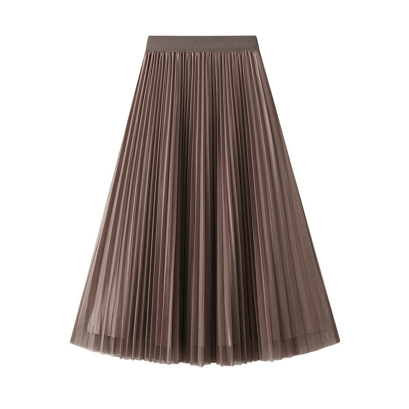 Veil Skirt Women Spring High Waist Elastic Waist Tulle Skirt Pleated Skirt Two Sided