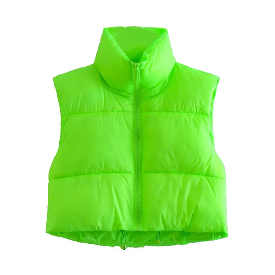 Sleeveless Zipped Stand Collar Cotton Vest Autumn Winter Multi Color Slim Fit Cotton Padded Jacket Vest Top