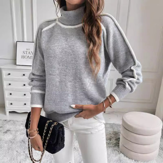 Autumn Winter Sweater Women Long Sleeved Pullover Turtleneck Top Solid Color Loose Casual All Matching Sweater