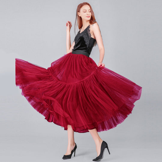 Women  Clothing Long Floor Length Dress Oversized Swing Mesh Skirt Patchwork Maxi Dress A  line High Waist Pettiskirt
