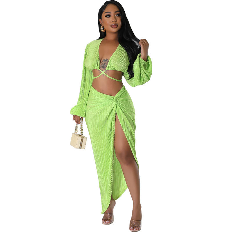 Summer Suit Skirt Women Casual Long Sleeve Sexy Two Piece Suit