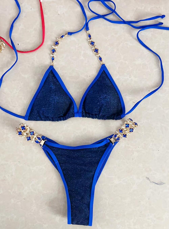 Beach Vacation Bikini Crystal Diamond Women Split Swimsuit