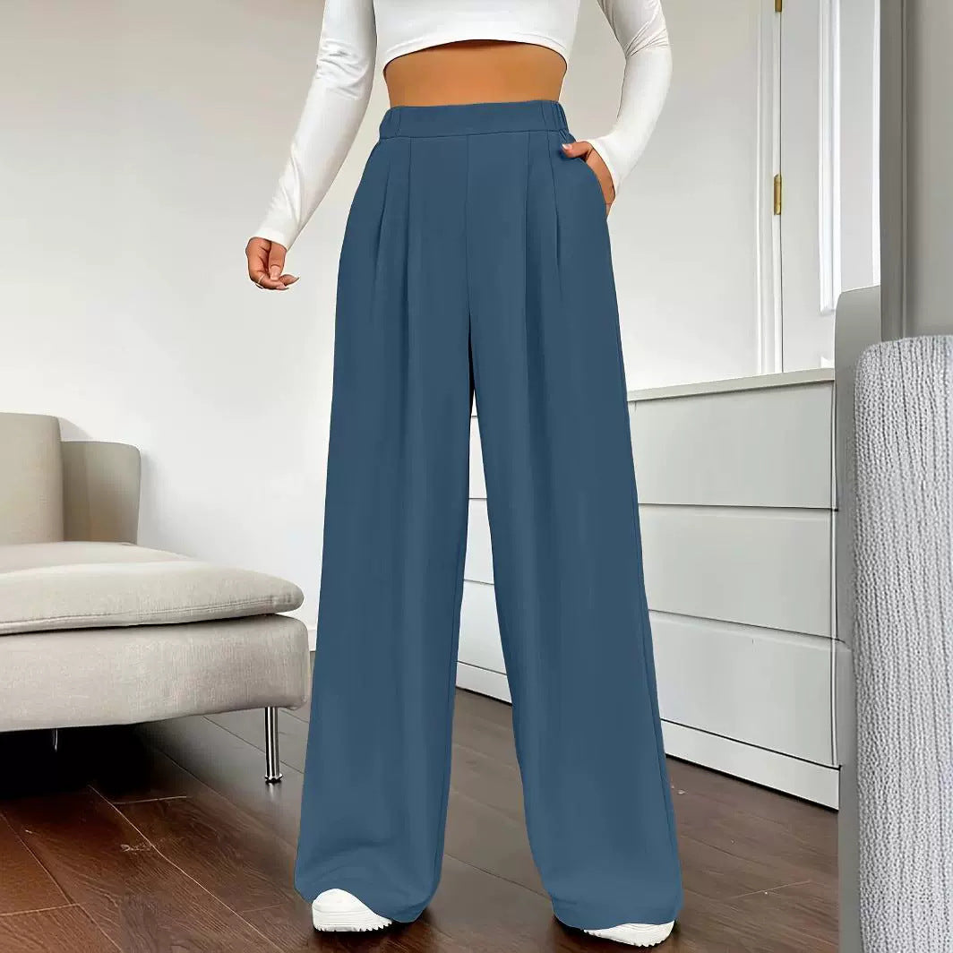 Popular Office Elegant High Waist Wide Leg Straight Casual Pants