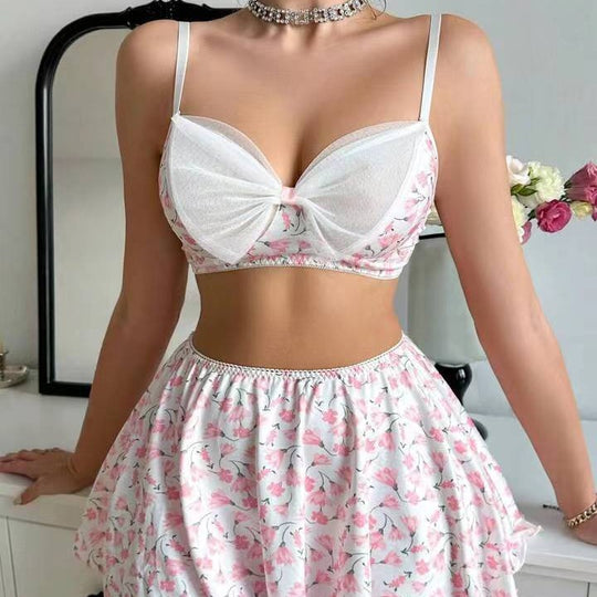 Summer Floral Breathable Skirt Sexy Cute Girl Pure Sexy Lingerie Set