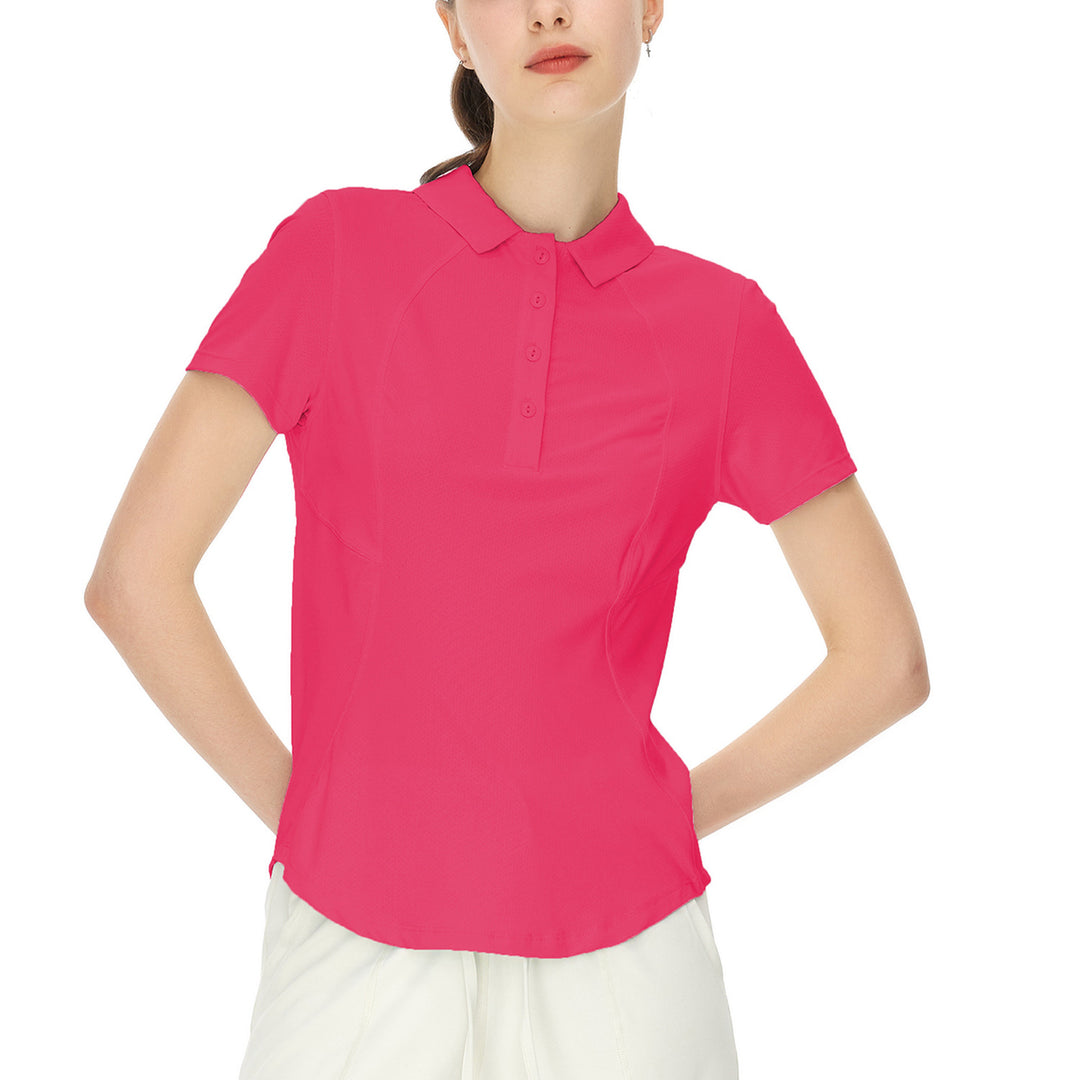 Spring Summer Polo Collar Casual Top Button Arc Sun Protective Clothing Yoga Sports Short Sleeve T shirt