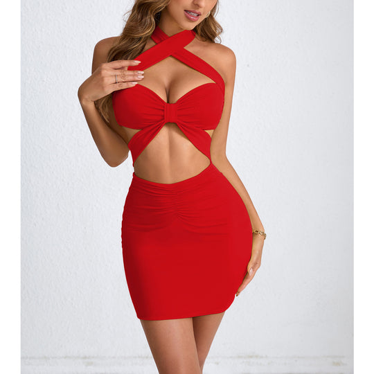 Women Short Summer Hollow Out Cutout out Neck Sheath Sexy Dress