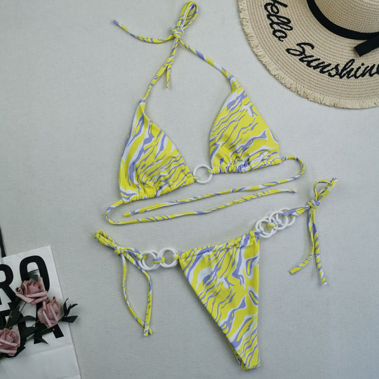 New Bikini Sexy Swimsuit Multi Color Digital Printed Lace up Triangle Swimsuit