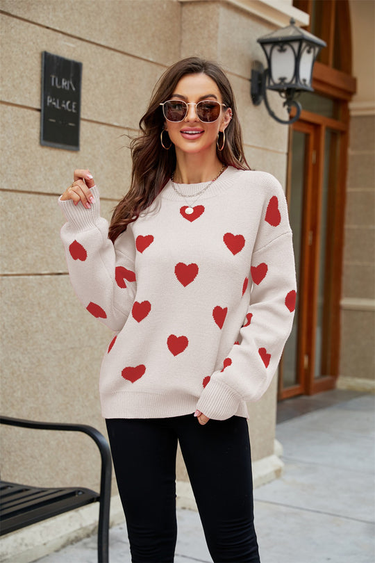 Winter Valentine Day Love round Neck Loose Fitting Women Knitwear Pullover Sweater