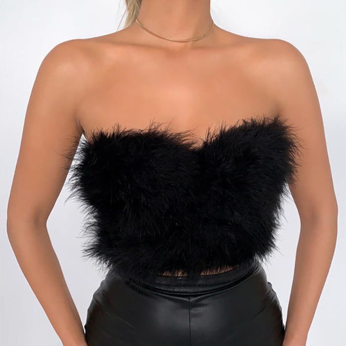 Summer Sexy Pure Want to Wear off-Shoulder Top Women sexy Fairy Fur All-Matching Tube Top