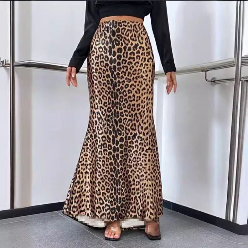 Leopard Print Printed Sexy Sheath Fishtail Skirt Mop Skirt Women Spring Clothing Drape Dress