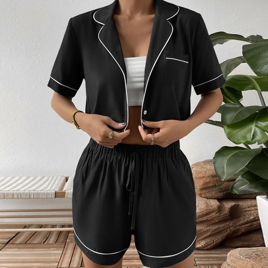 Spring Summer Casual Comfortable Short Sleeved Shirt Shorts Home Wear Suit for Women