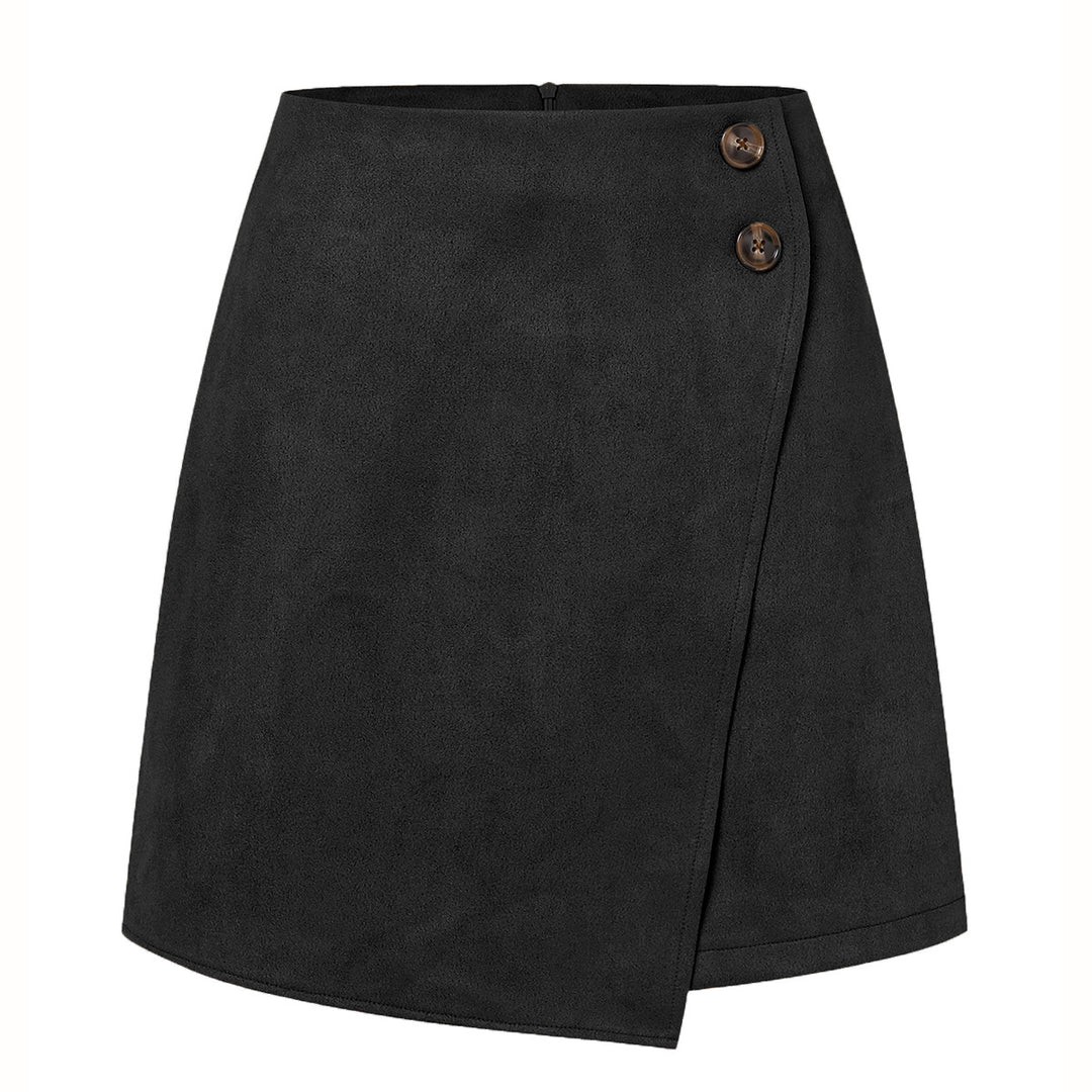 Autumn Winter Women Clothing Suede Irregular Asymmetric Skirt Solid Color High Waist Zipper Button Skirt Women