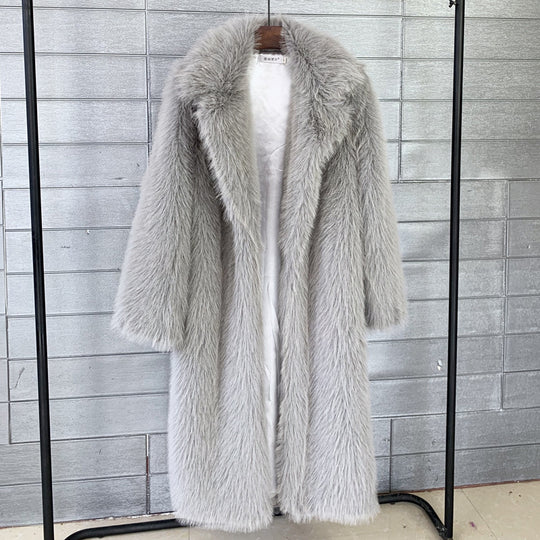 Autumn Winter Women Long Toka Collar Coat Overcoat Artificial Wool Faux Fur Coat