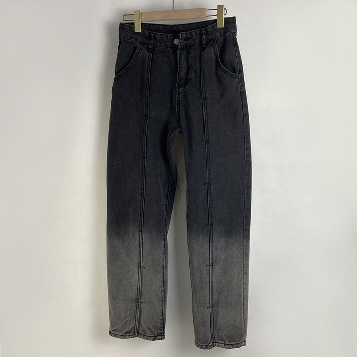 Straight through Split Gradient Jeans Classic Retro High Waisted Trousers