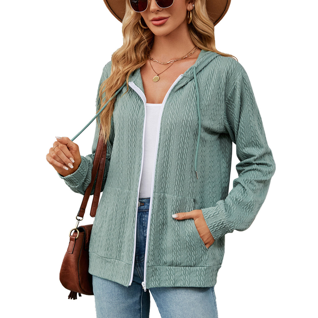 Autumn Winter Loose Long Sleeve Hooded Zip Cardigan Pocket Sweatshirt Women