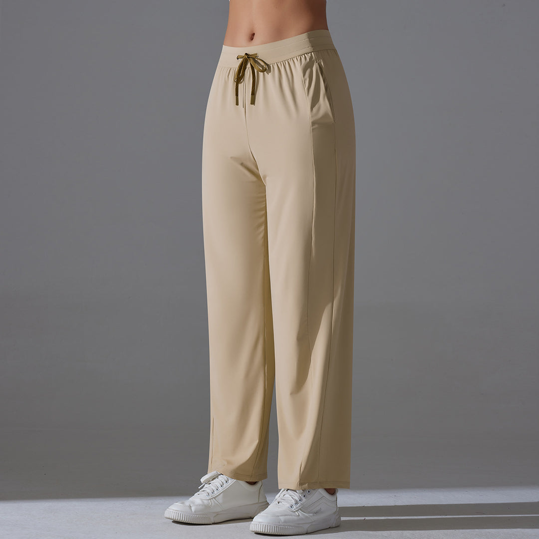 High Waist Cool Feeling Sun Proof Trousers Sports Drawstring Wide Leg Pants Loose Nude Feel Trousers All Matching Fitness Yoga Pants Women