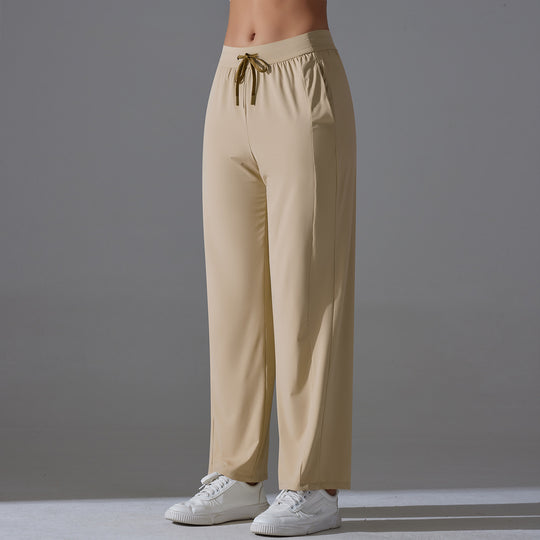 High Waist Cool Feeling Sun Proof Trousers Sports Drawstring Wide Leg Pants Loose Nude Feel Trousers All Matching Fitness Yoga Pants Women