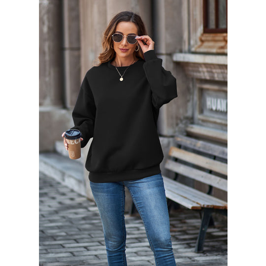 Autumn Winter Sweatshirt Round Neck Drop Shoulder Loose Pullover