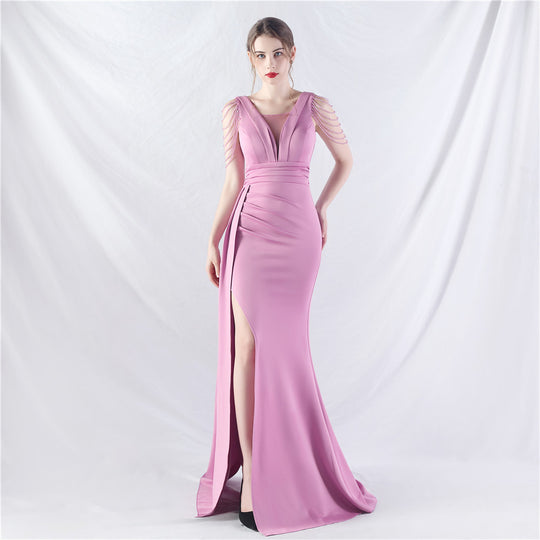 Total Satin Folding Craft Craft Beaded Evening Dress