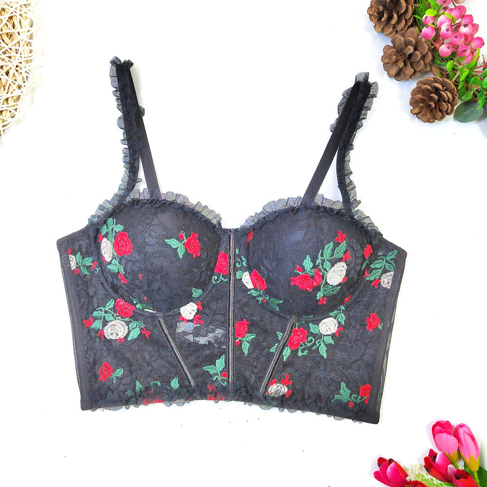 French Sweet Lace Stitching Floral Camisole Women Summer Outer Wear Inner Tube Top Beauty Back Boning Corset Top Thin