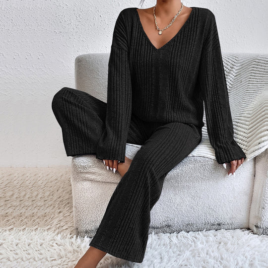 Autumn Winter Ladies Homewear Pajamas Suit Fluff Rib Long Sleeved Trousers Warm Loungewear Women