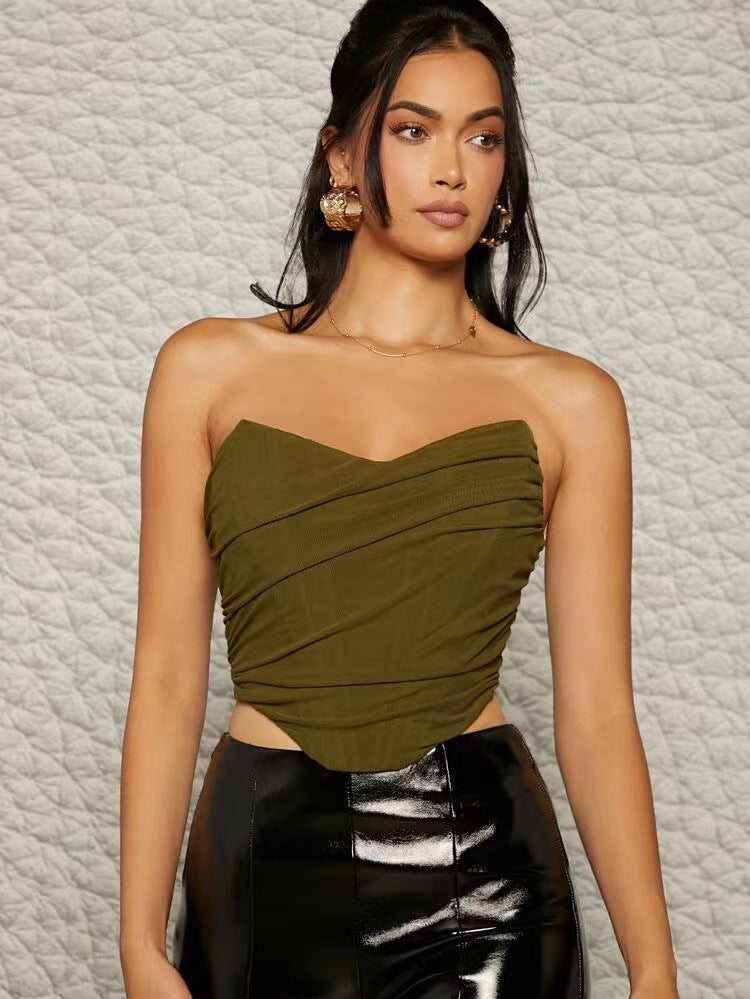 Trend Sexy Boning Corset Boning Corset Pleated Zipper Mesh Tube Top cropped Outfit Top for Women