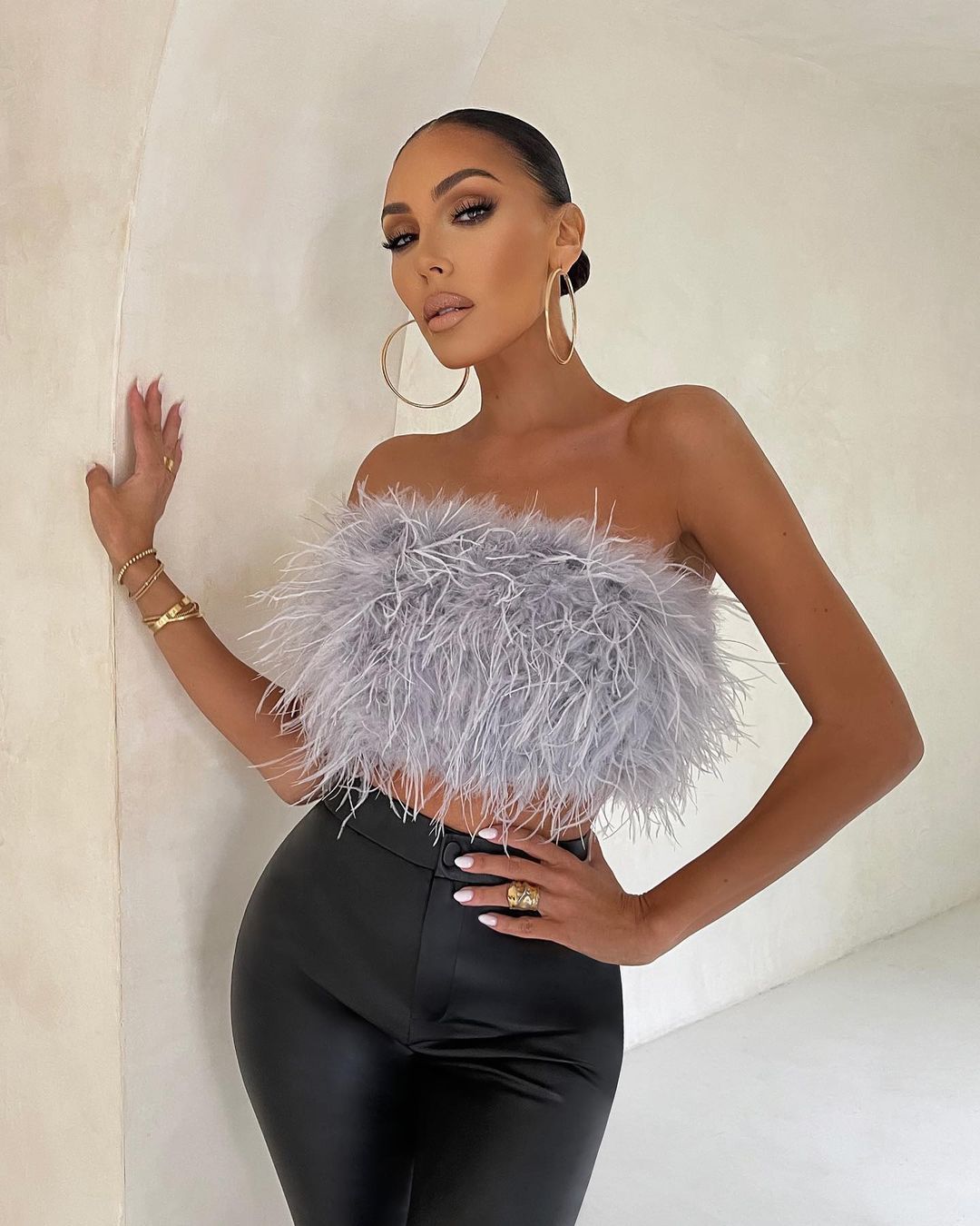 Fashion Feather Fur Tube Top Party Sexy Top Crop Top Tank Camis