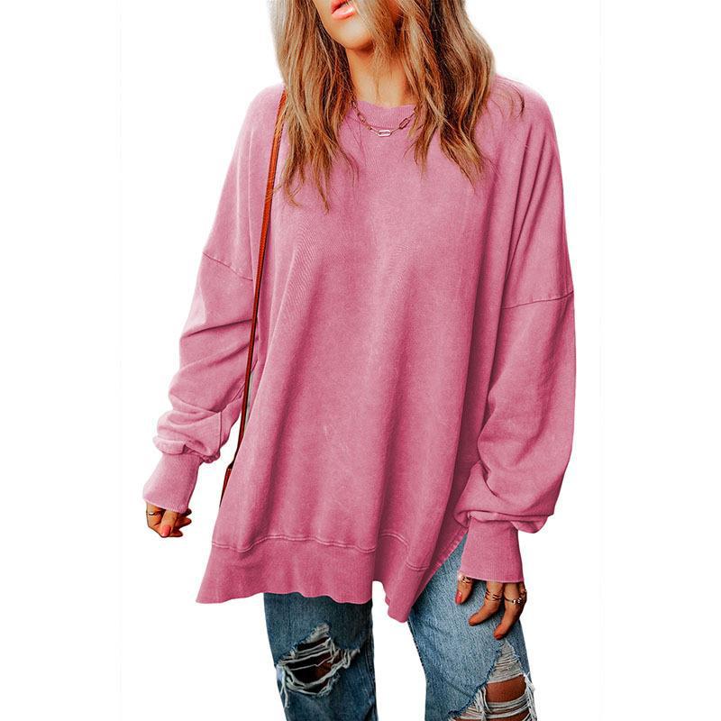 Simple Solid Color Loose Pullover Top Women Autumn Multicolor Minimalism All Matching Hoodie