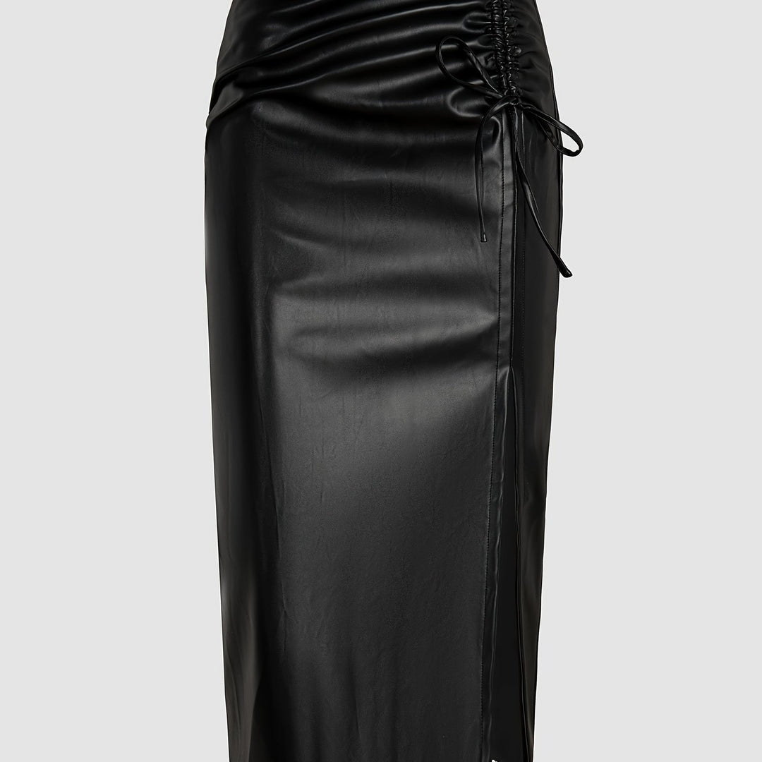 Leather Skirt Office Lady Sheath Skirt Repair Sexy Slit Leather Skirt Skirt