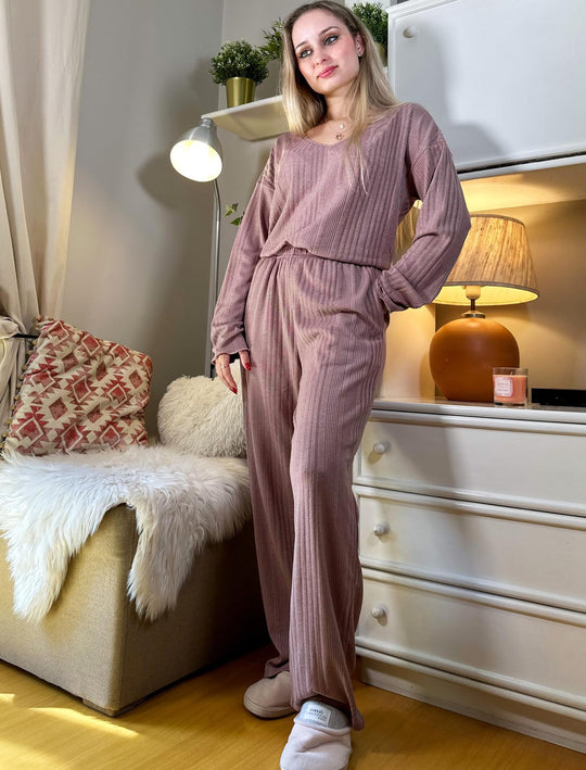 Autumn Winter Ladies Homewear Pajamas Suit Fluff Rib Long Sleeved Trousers Warm Loungewear Women