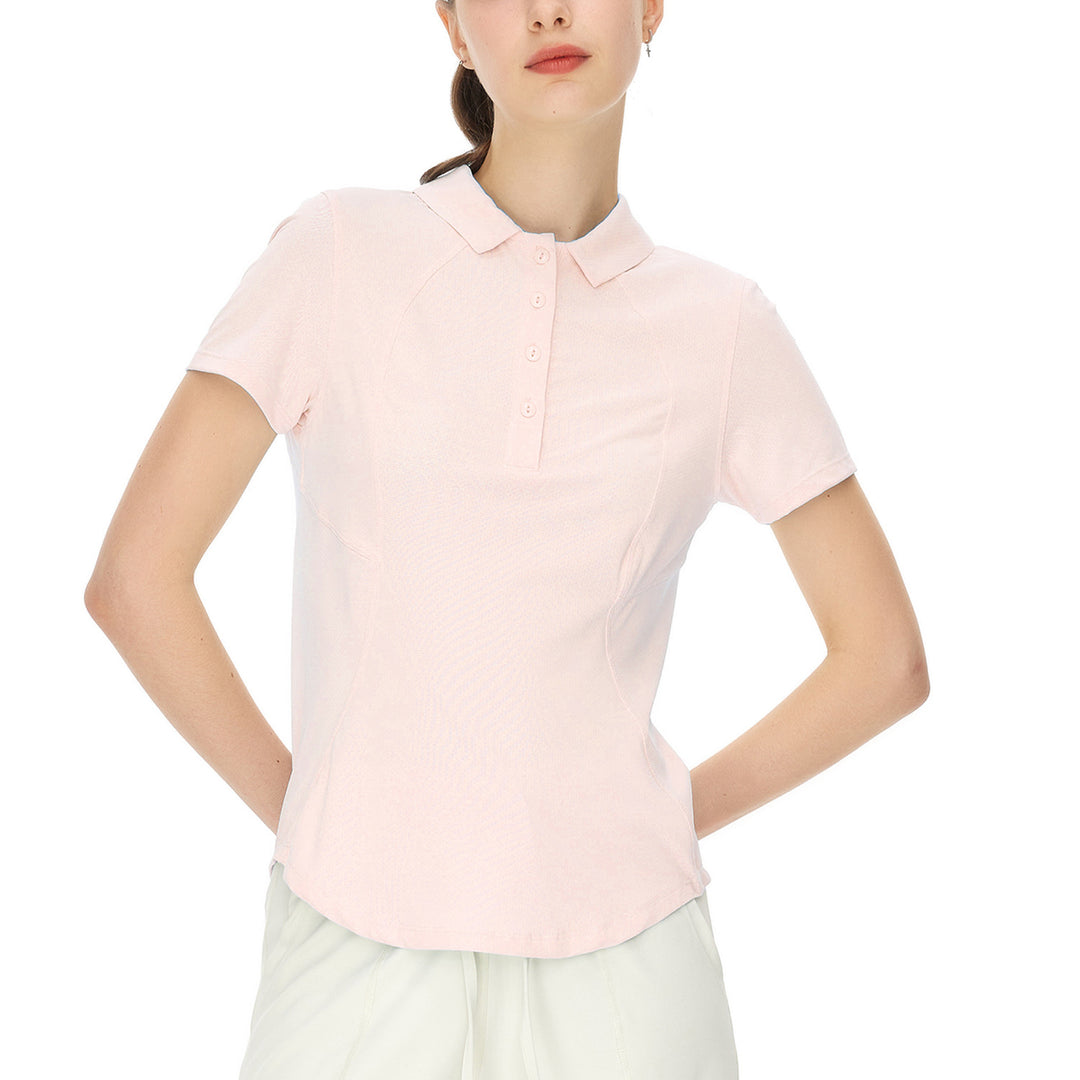 Spring Summer Polo Collar Casual Top Button Arc Sun Protective Clothing Yoga Sports Short Sleeve T shirt