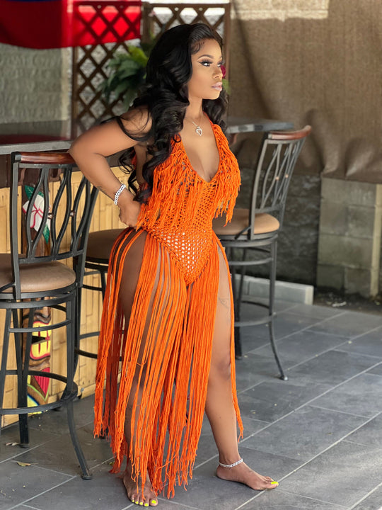 Sexy Women Beach Dress Handmade Crocheted Jumpsuit Tassel Dress Entry