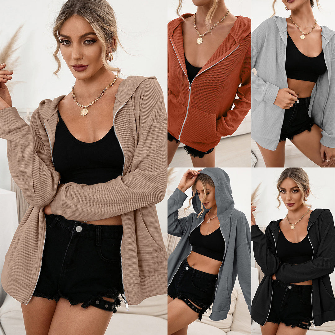 Casual Hooded Sweater Pullover Zipper Cardigan Coat Top Women