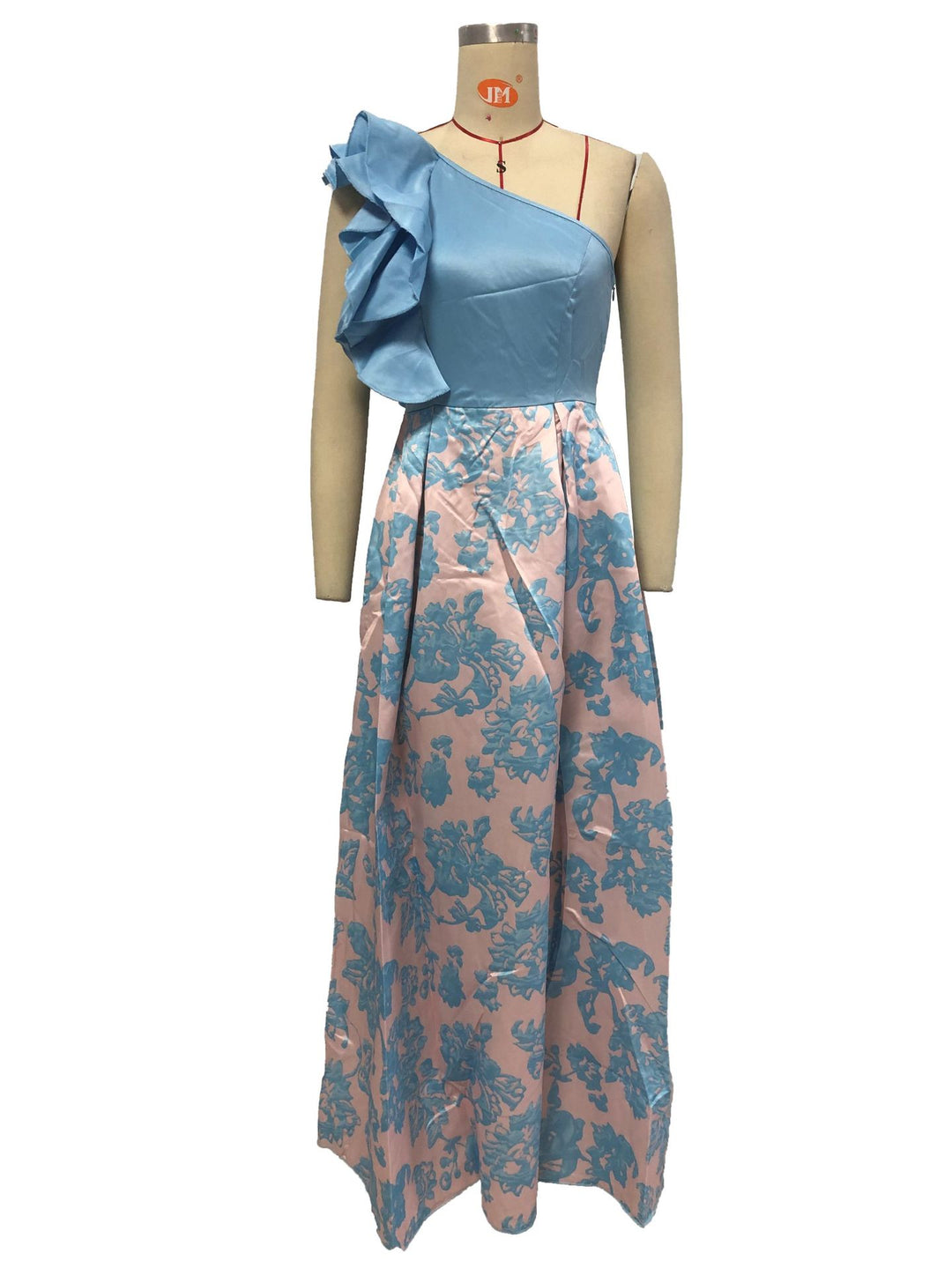 Women  Clothing Print Diagonal Collar Lotus Edge One Shoulder Dress