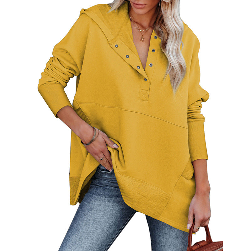 Loose Hooded Sweater Women Mid Length Autumn Winter Solid Color Casual Bottoming Shirt Top