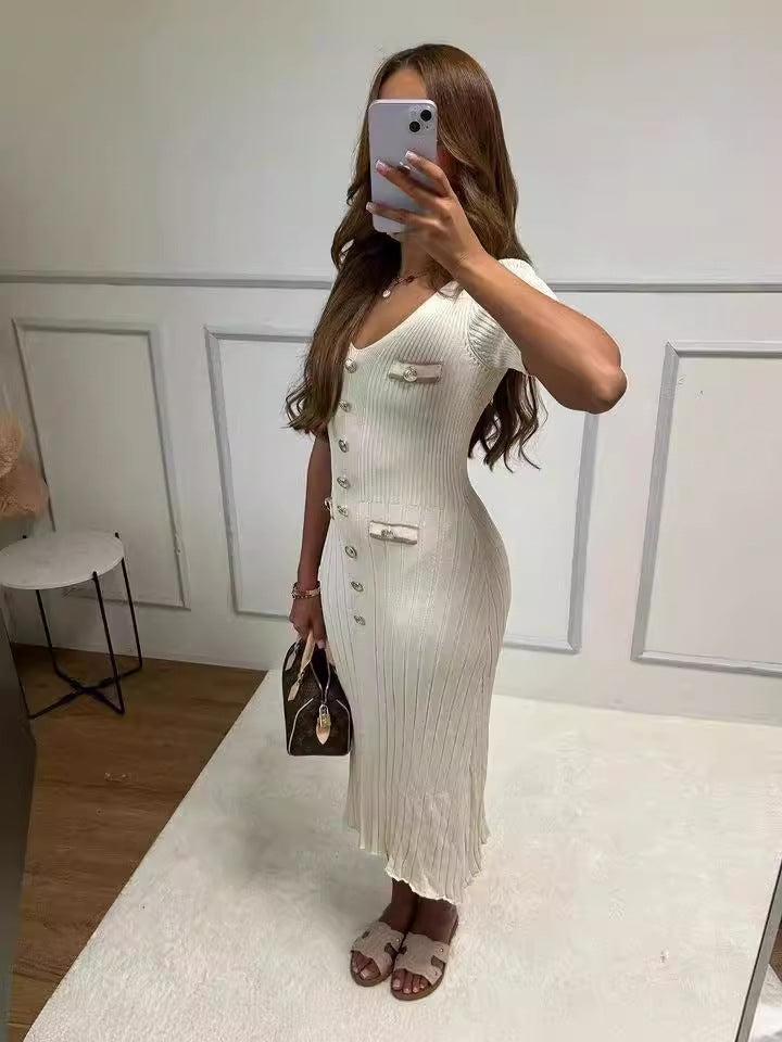 Summer Women Clothing Short Sleeve V neck Dress