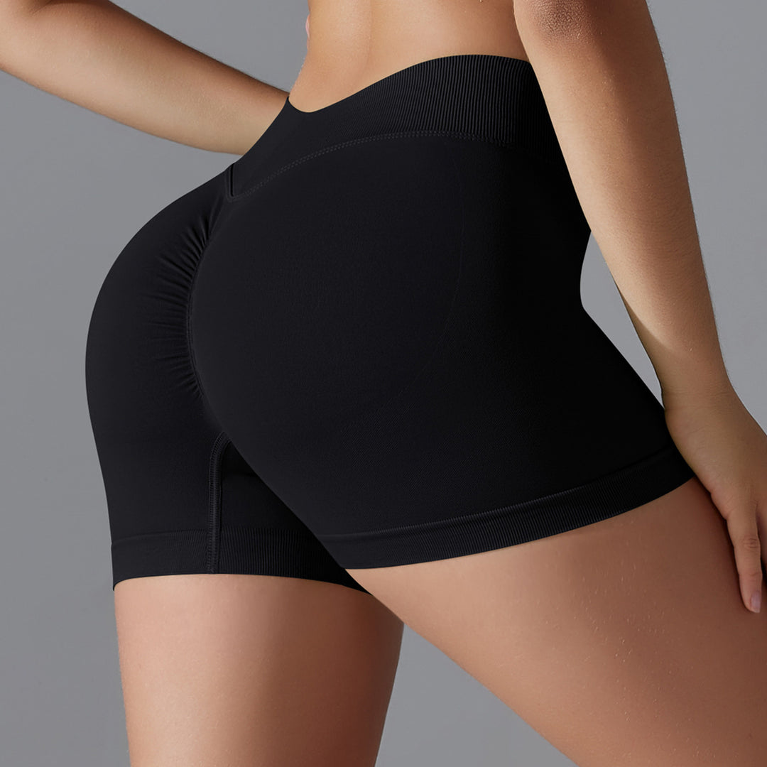 High Waist Knit Hip Raise Fitness Pants Back V Waist Women Running Skinny Yoga Pants Stretch Belly Compression Sports Shorts