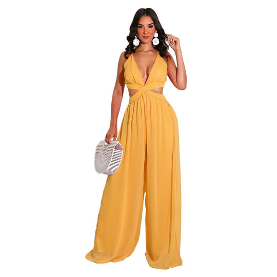 New Solid Color Casual Loose Chiffon Women  Jumpsuit