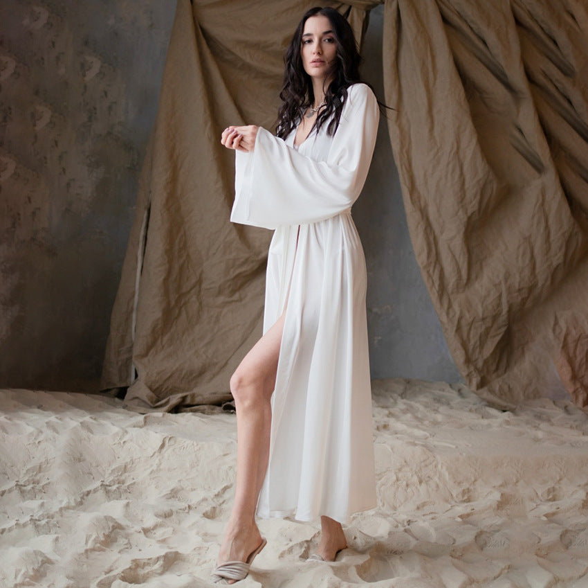 Summer Artificial Silk Bathrobe Sexy Casual Women Pajamas Casual Wear Thin Morning Gowns