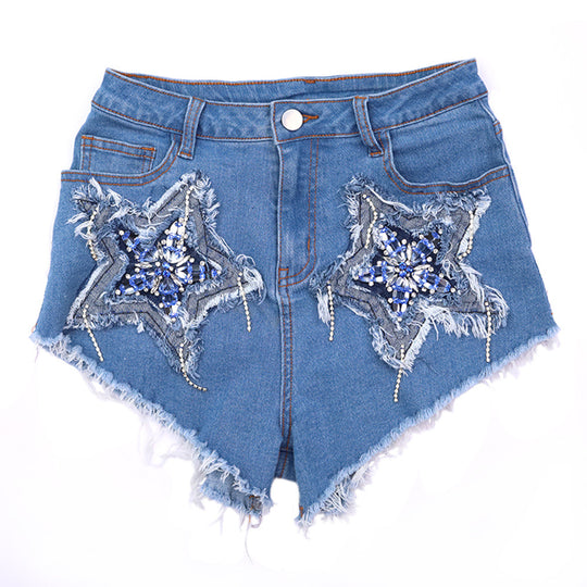 Overseas Denim Shorts Five Pointed Star Heavy Industry Gem Heavy Industry Beach Pants Low Waist Cool