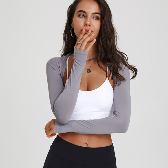 Sports Long Sleeve Yoga Dance Shawl Workout Clothes Solid Color Cardigan Small Waistcoat Cover Supernumerary Breast Training Blouse