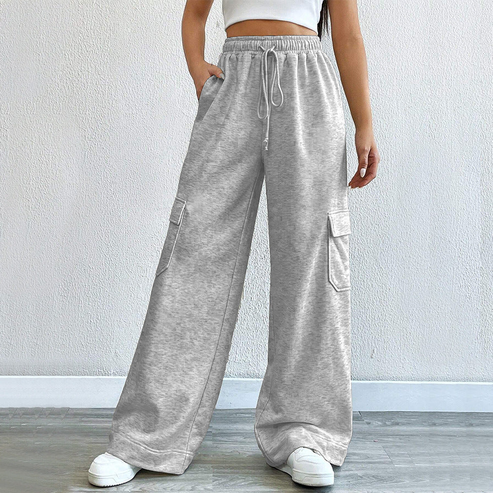 Women Clothing High Waist Slimming Straight Wide Leg Pants Casual Overalls Sports Autumn Winter Trousers