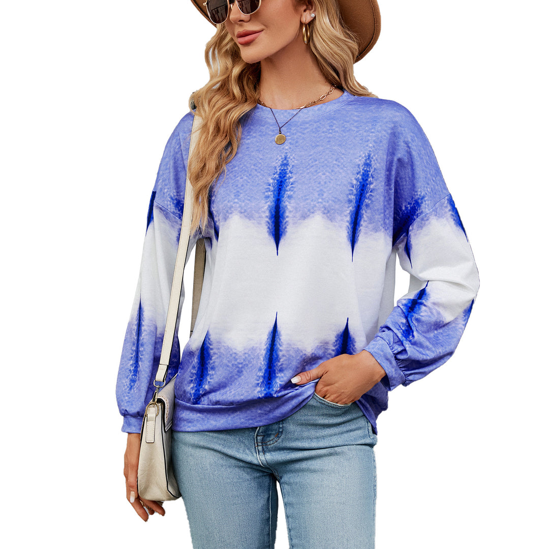 Autumn Winter Tie-Dye Contrast Color round Neck Long Sleeve Loose Sweatshirt