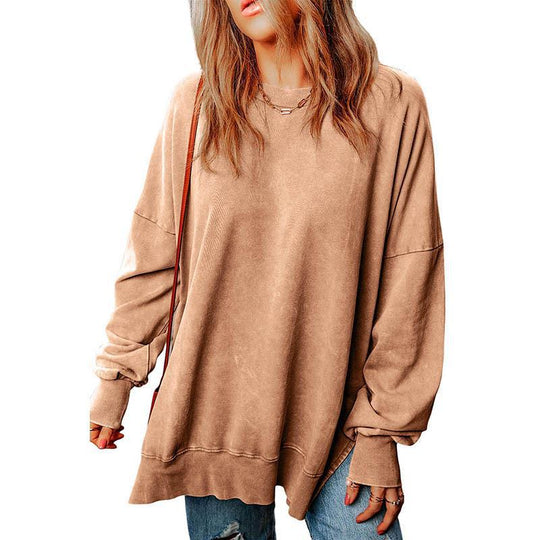 Simple Solid Color Loose Pullover Top Women Autumn Multicolor Minimalism All Matching Hoodie