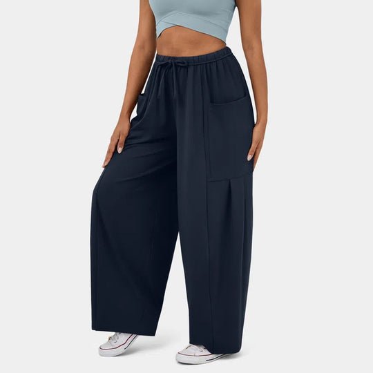 Women Clothing Elastic Waist Pleated Wide Leg Pants High Waisted Trousers Casual Loose Trousers